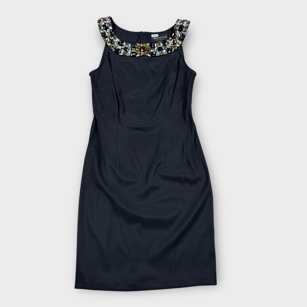 Connected Apparel Dress Women's 10 Black Sleeveless Sheath Beaded Knee Length